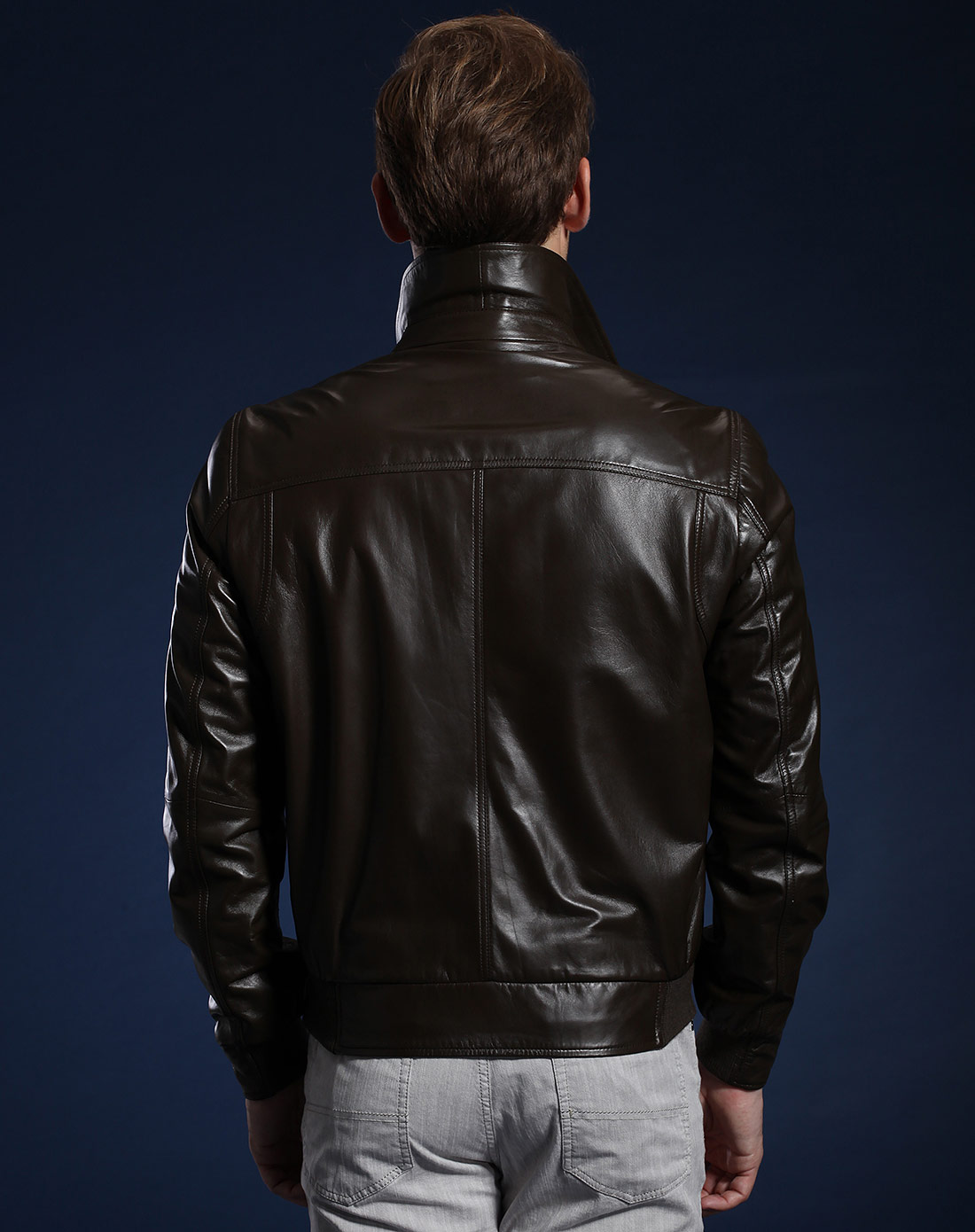 男款咖啡色皮夹克绵羊皮真皮皮衣