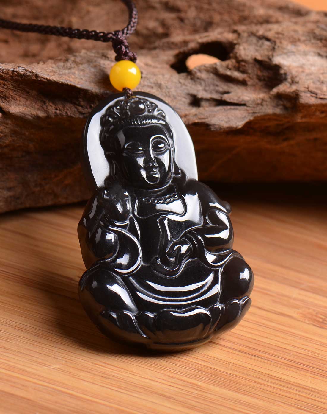 天然冰种黑曜石吊坠观音菩萨