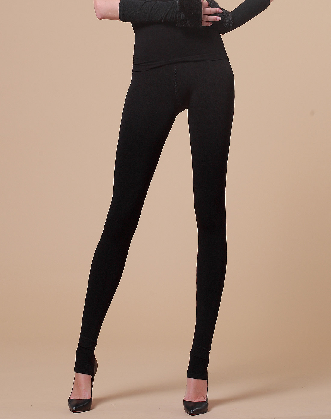 黑色加厚双层弹力保暖一体裤