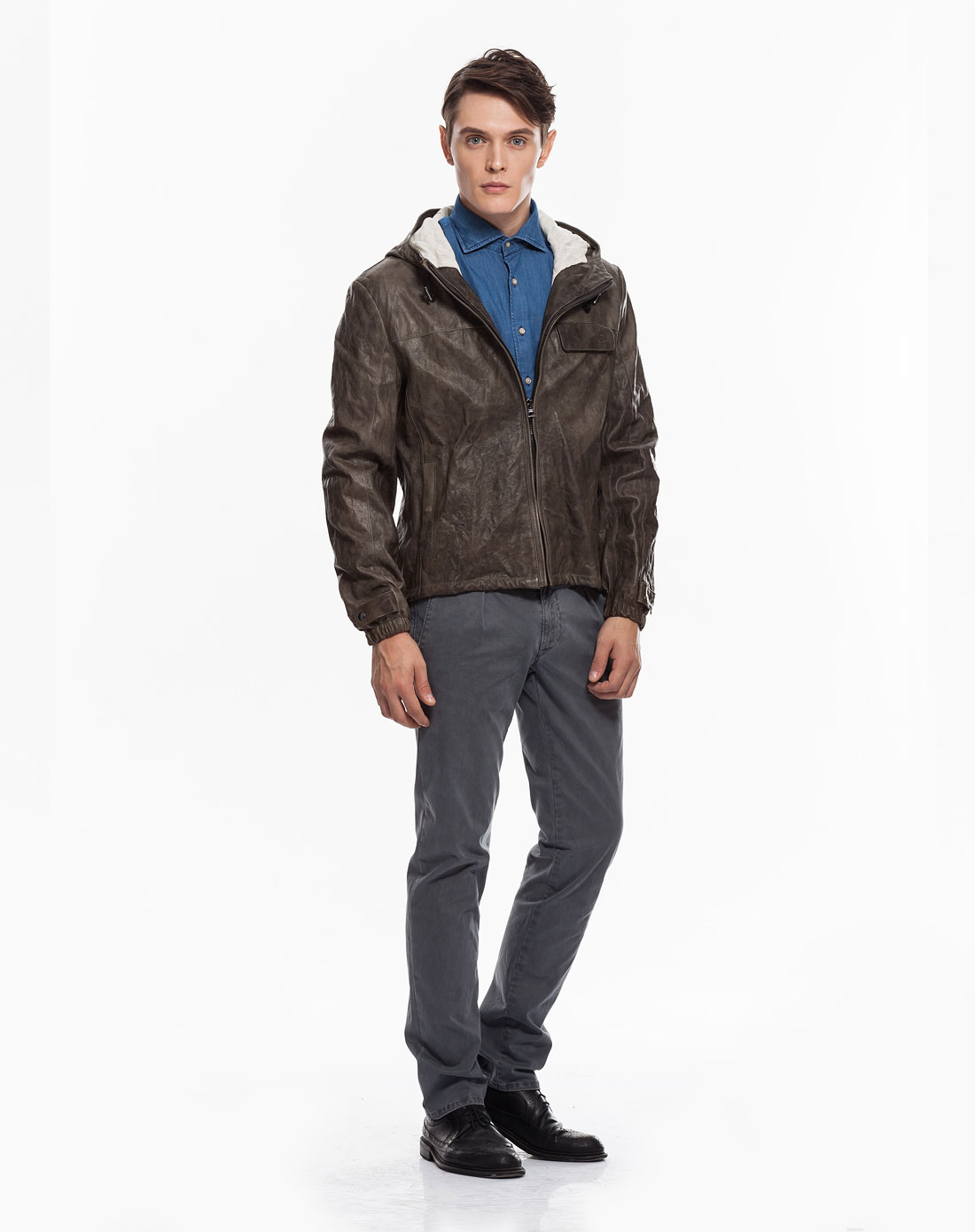男款灰色皮衣