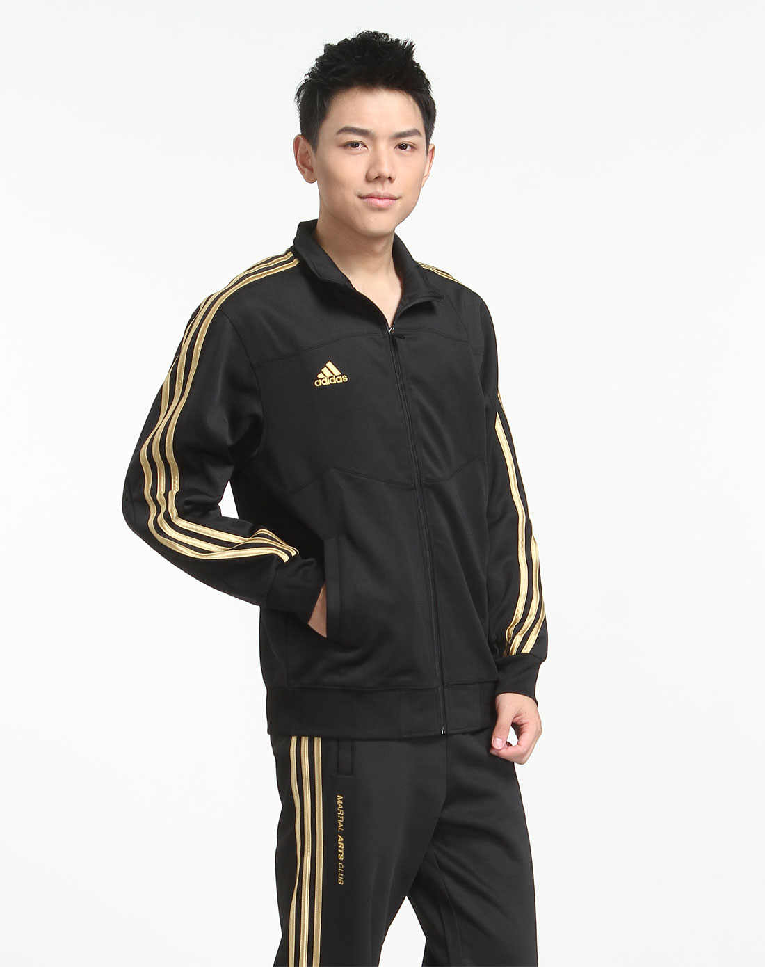 阿迪达斯男款黑/金色时尚长袖弹性运动服aditb10-r5黑/金_唯品会