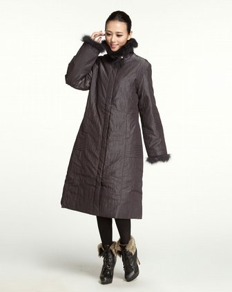 女款紫灰色高贵气质长款长袖羽绒服