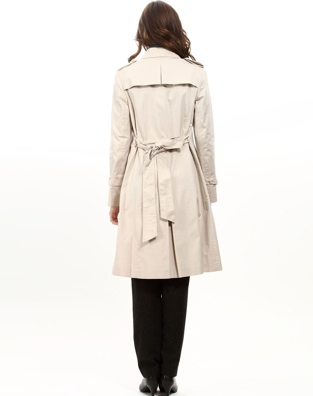 典雅经典长款米色长袖风衣