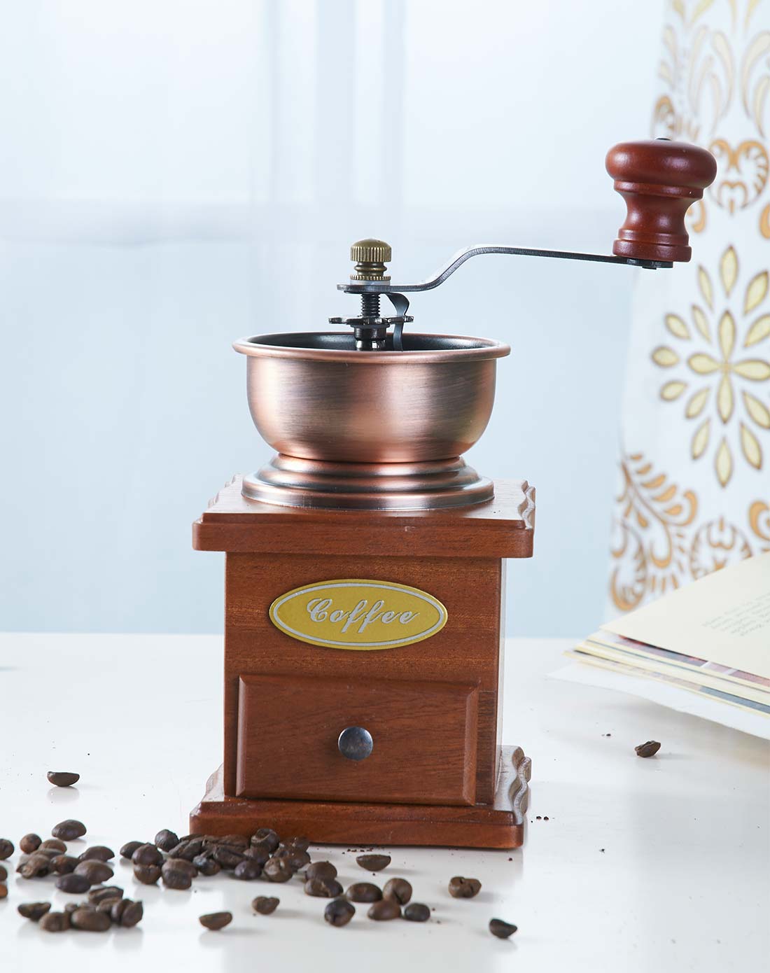 花梨木手摇咖啡豆研磨机棕