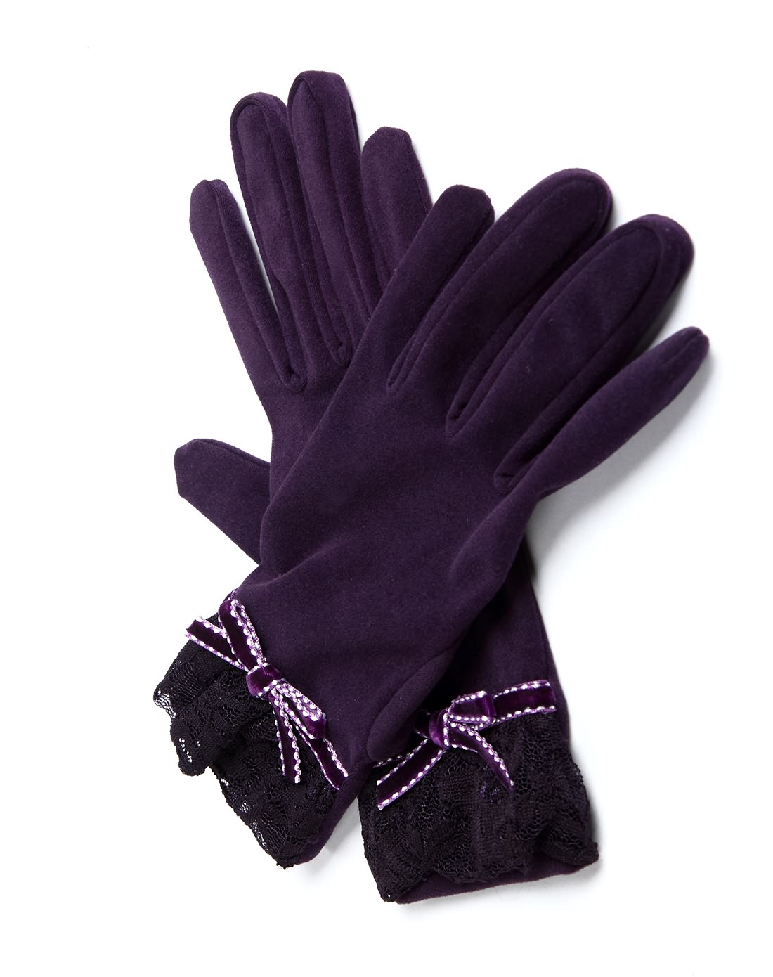 女款天鹅绒蝴蝶结蕾边精品手套