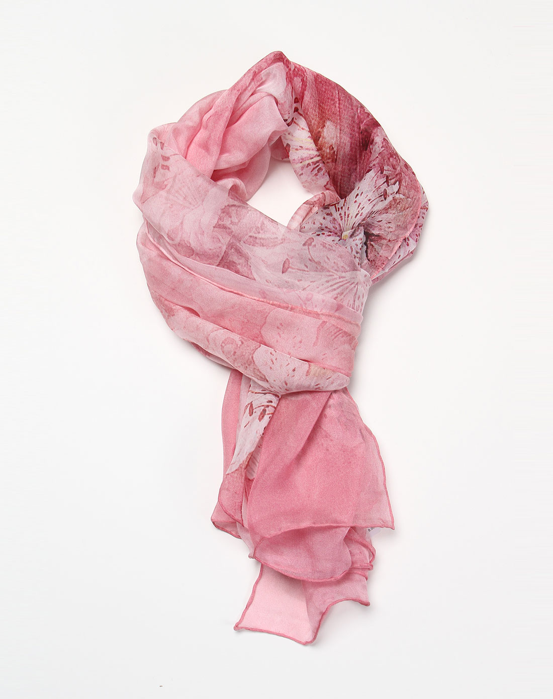 清新印花粉红色丝巾