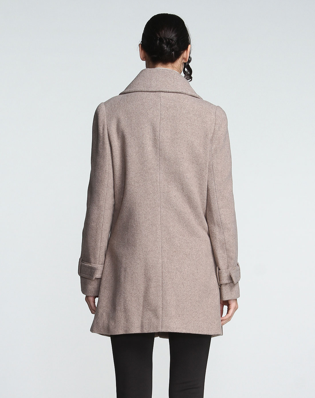 浅驼灰色斯文淑女长袖羊毛大衣