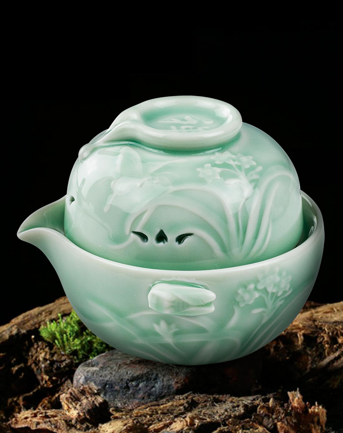 凌波禅韵 玲珑青瓷逍遥杯礼盒2件套