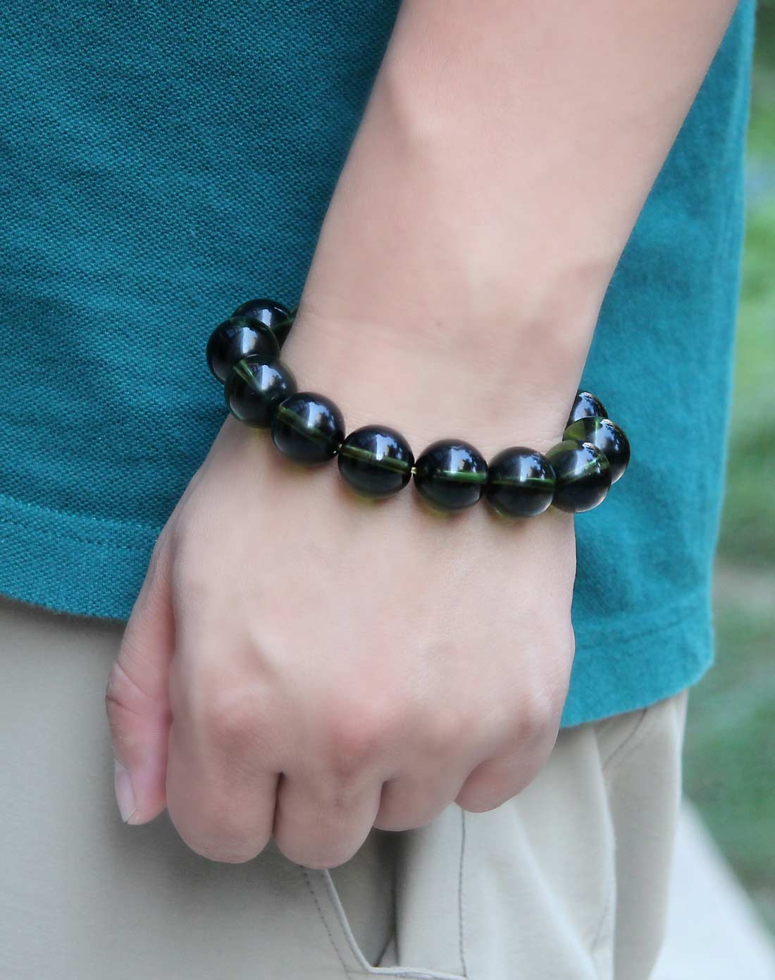 男款3a级玻璃捷克陨石圆珠手链附证书