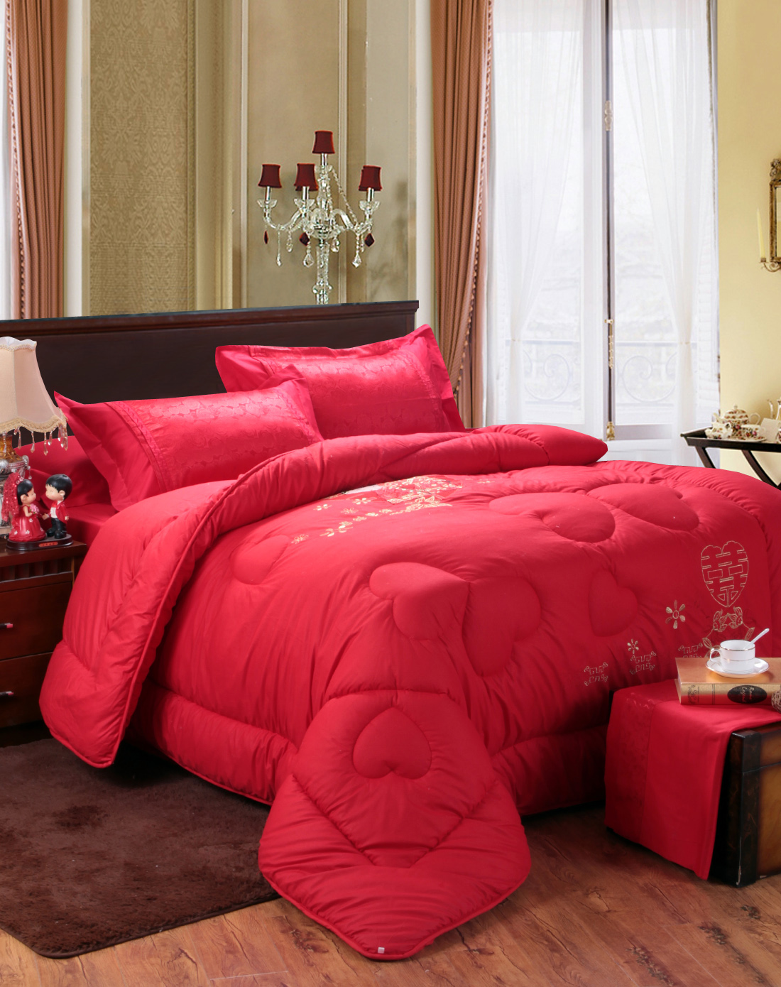 1.5中式全棉贡缎绣花婚庆被-喜结良缘220*240cm