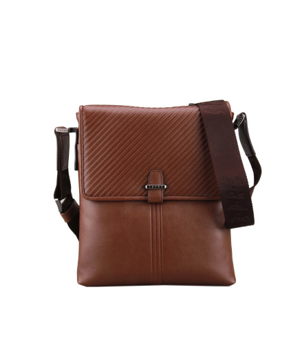 男士啡色pu皮包盖式日字单肩包