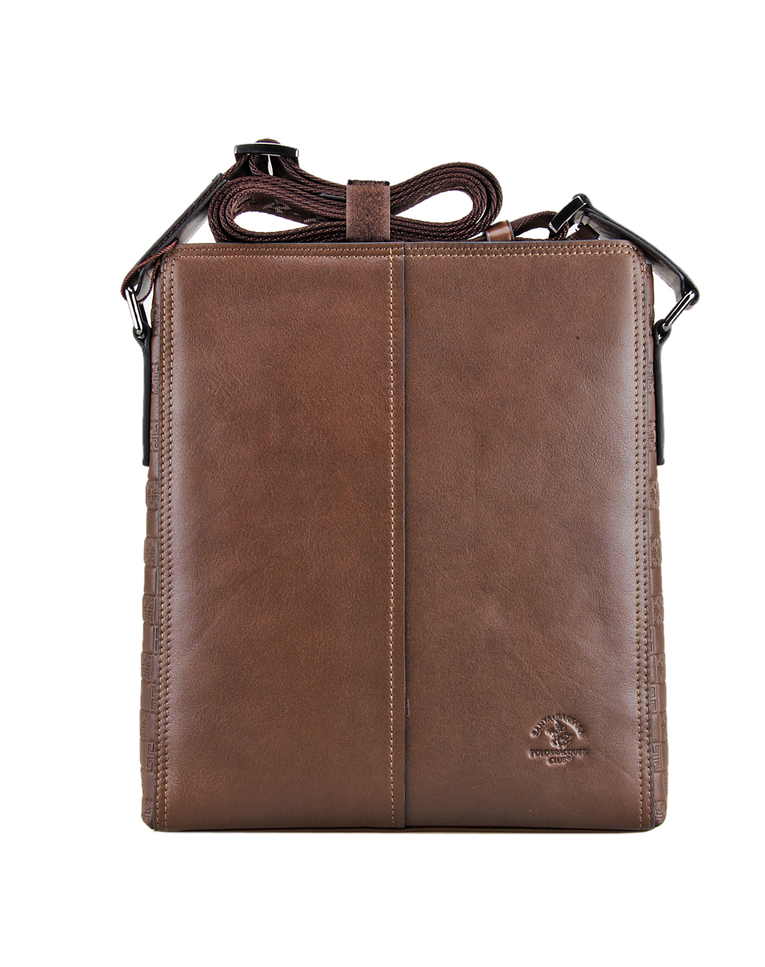 圣大保罗男士啡色牛皮商务休闲日字单肩包