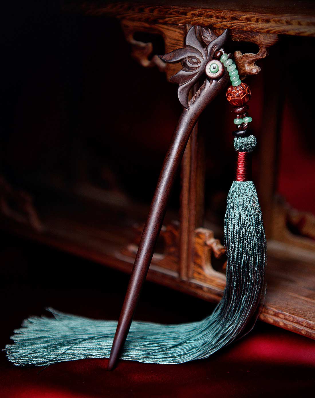 古典黑檀木步摇流苏簪子