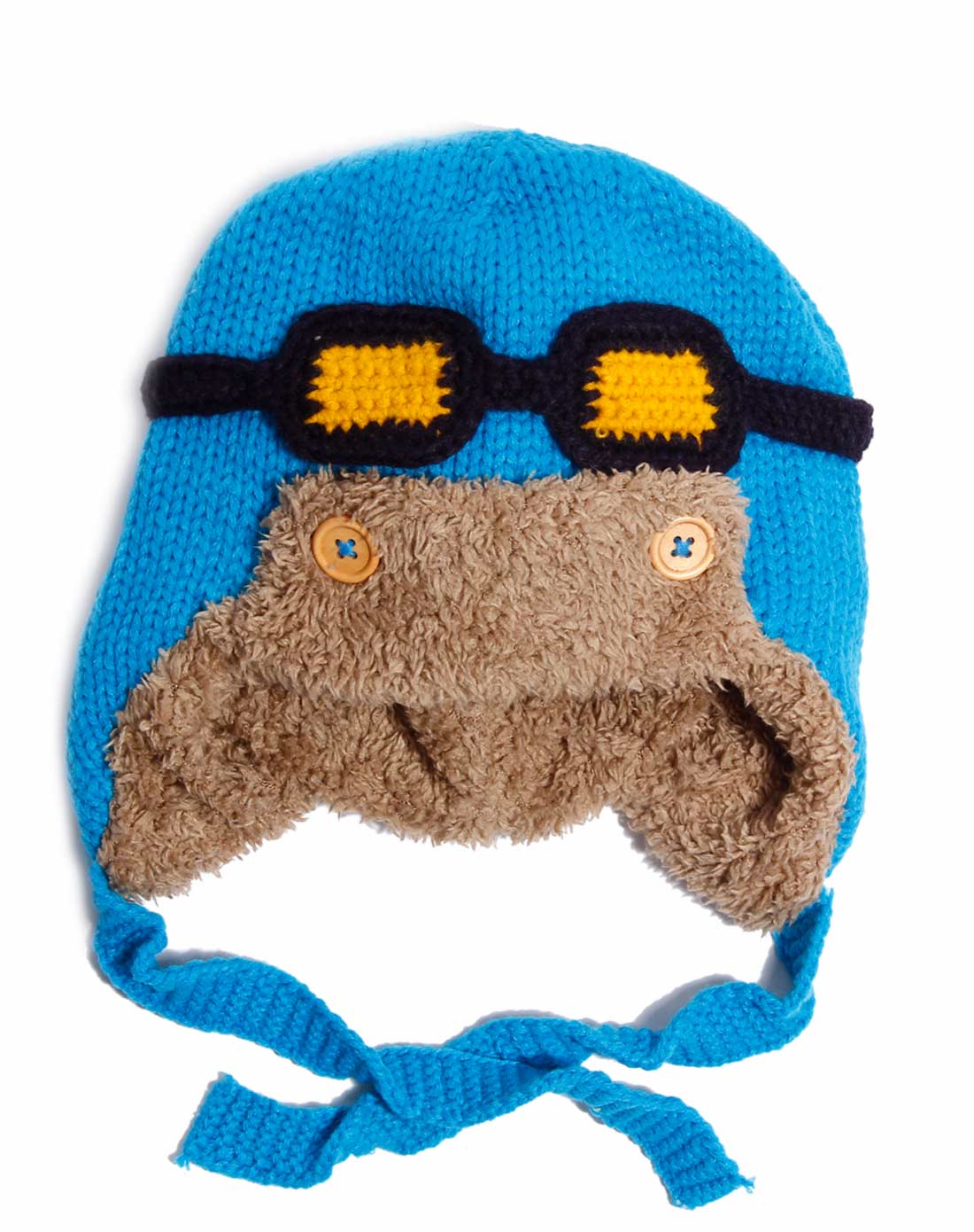 儿童蓝色卡通飞行员护耳加绒帽