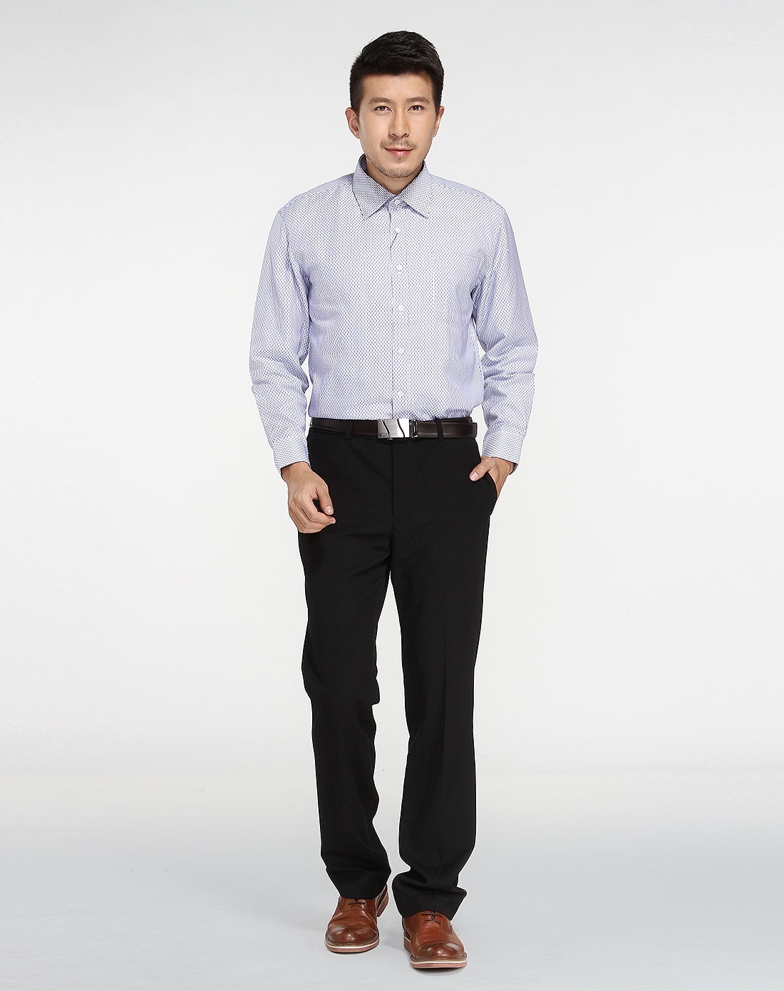 乔治白giuseppe蓝白色潮流时尚休闲长袖衬衫qs2bm12881_唯品会