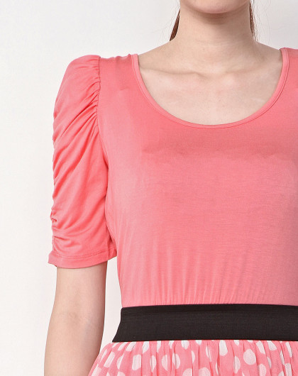 女款浅玫红/粉红色圆点短袖连衣裙