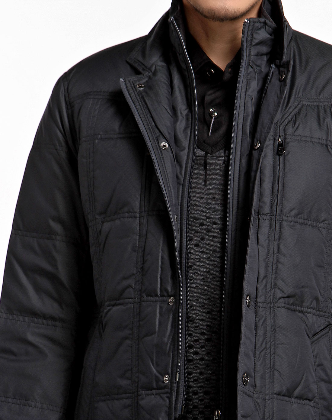 deon藏青色立领经典长袖羽绒服en0782y25428_唯品会