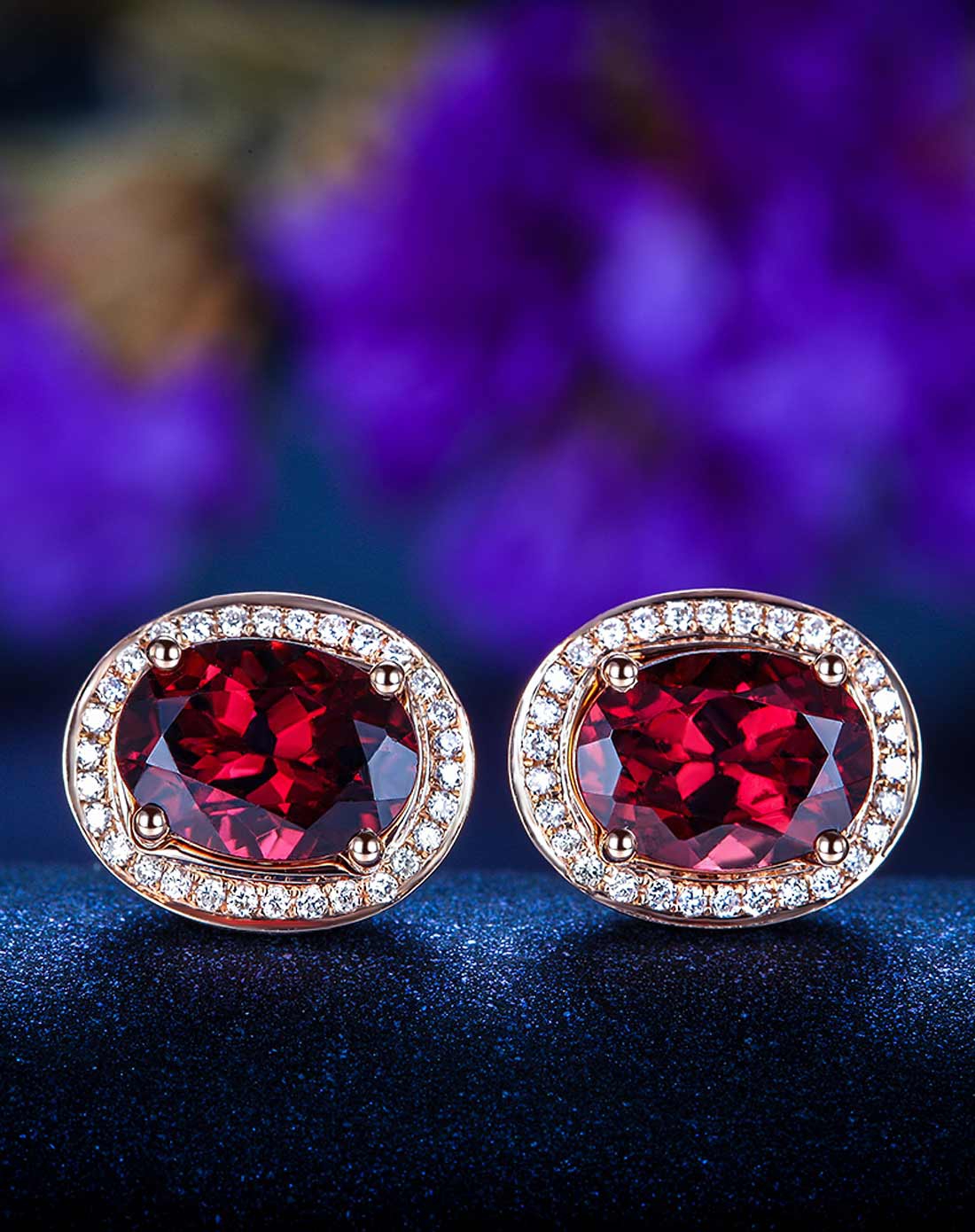 玫瑰18k金红碧玺耳钉