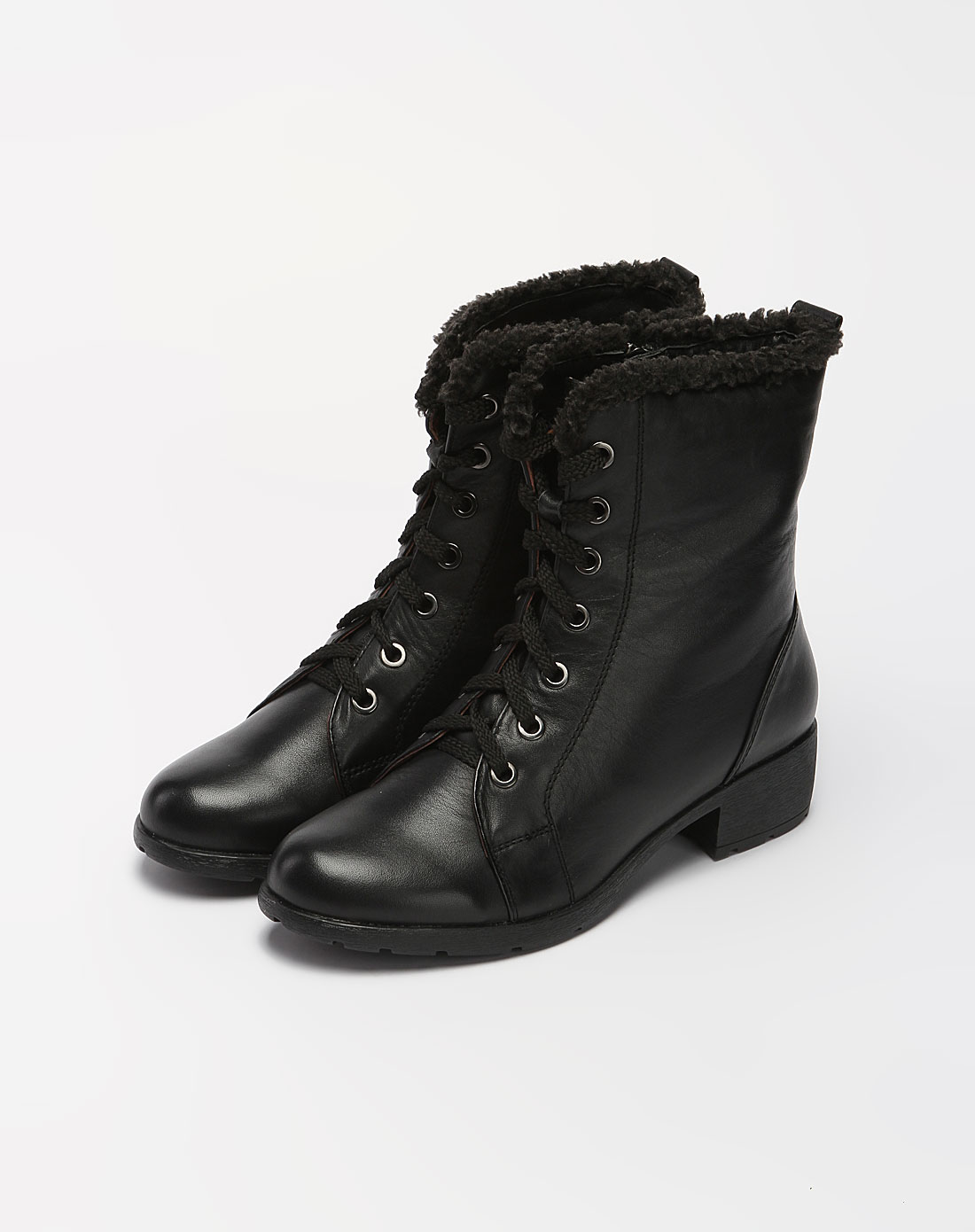 哈森harson女鞋专场-女款黑色休闲系带低跟短靴