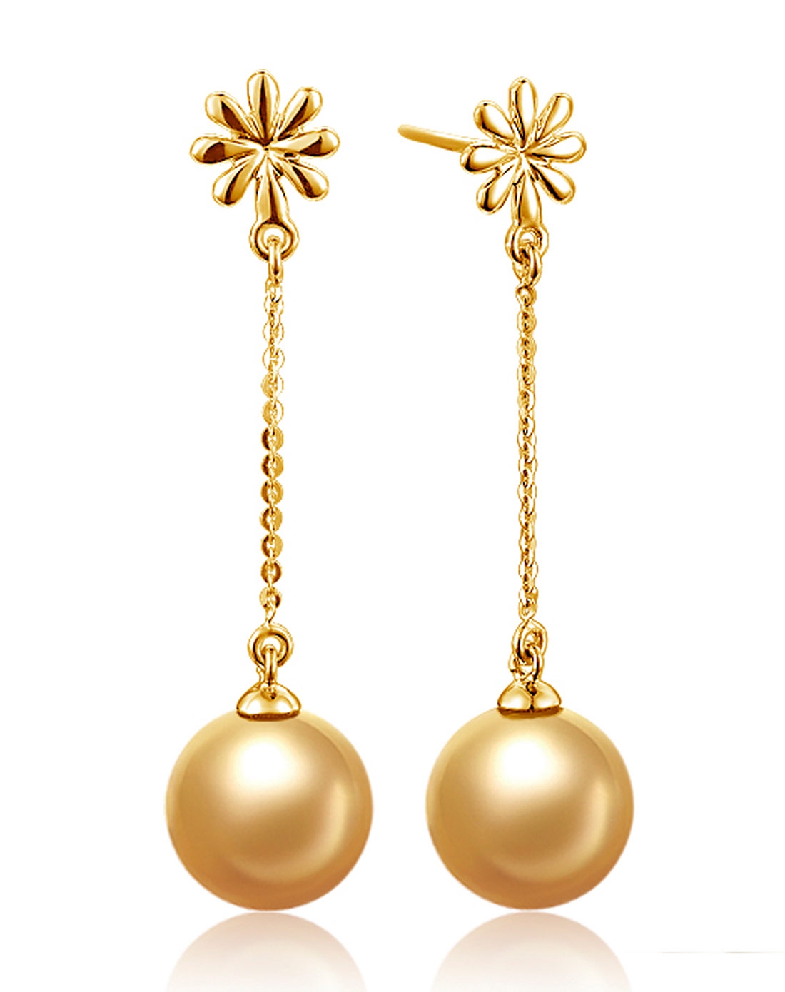 黄18k金南洋金珍珠耳环【窈窕】9-10mm-权威证书