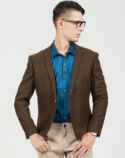 咖啡色修身单西装西服