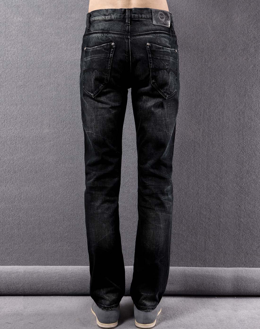 诺奇nuoqi 黑色水洗复古牛仔裤中腰