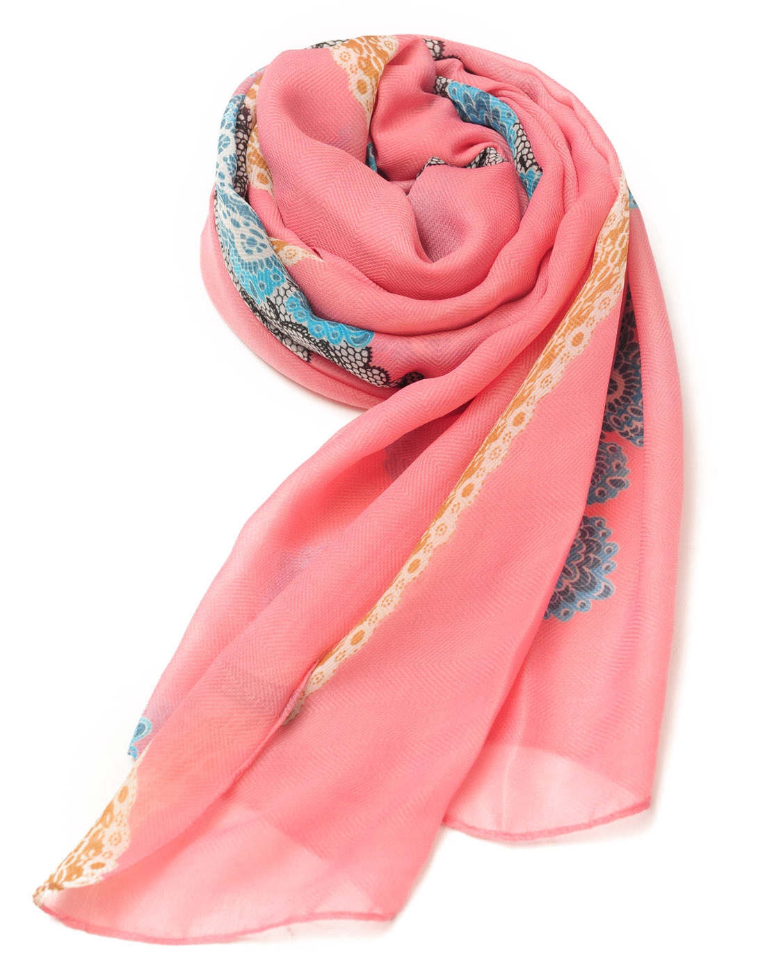 女款粉色花条错综式时尚丝巾