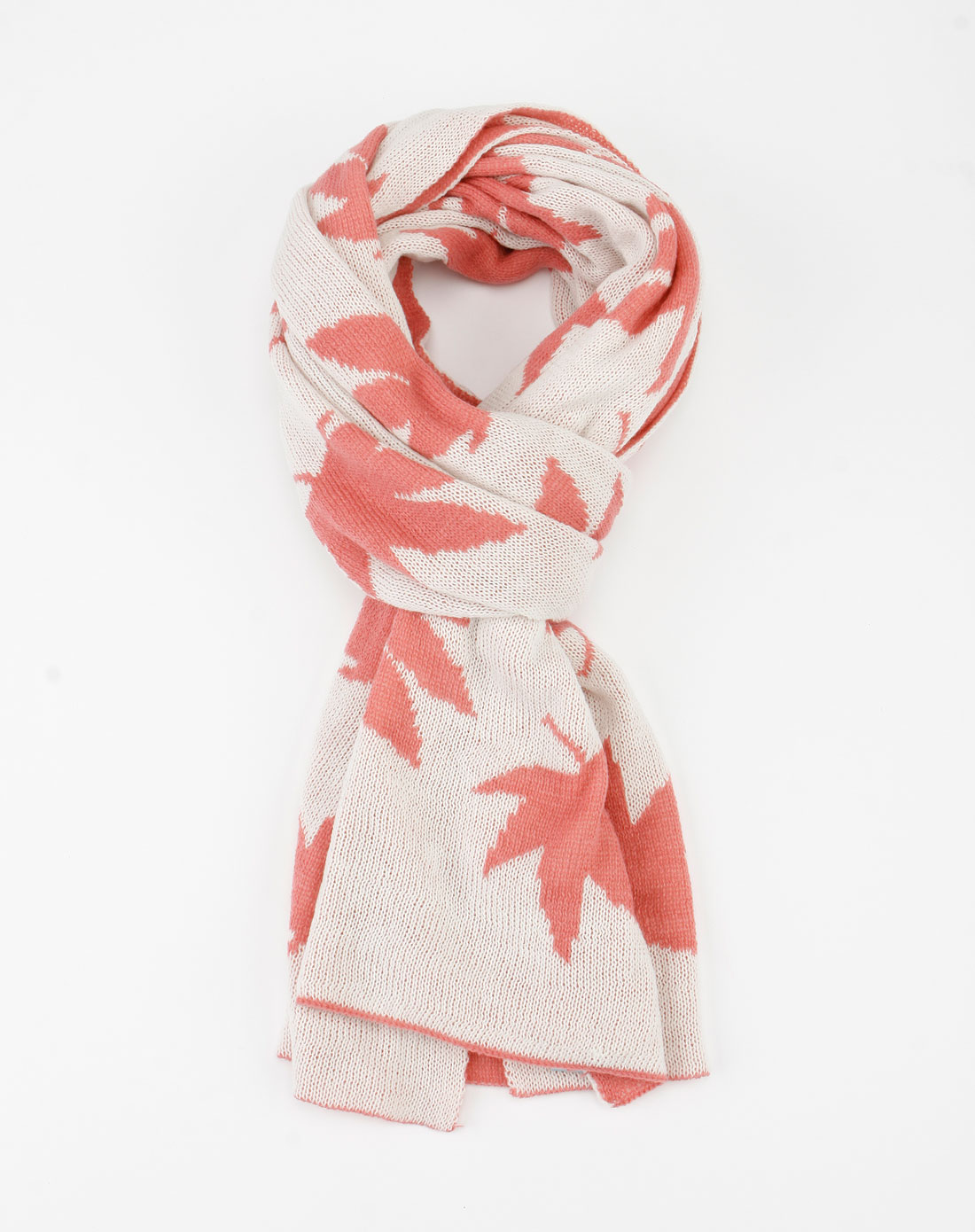 粉/白色枫叶绣花时尚围巾
