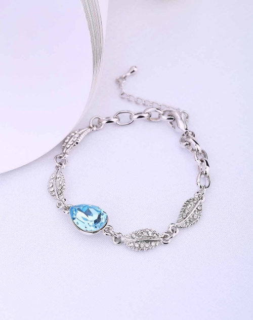 宝易购 奥地利水晶手链相思叶海蓝