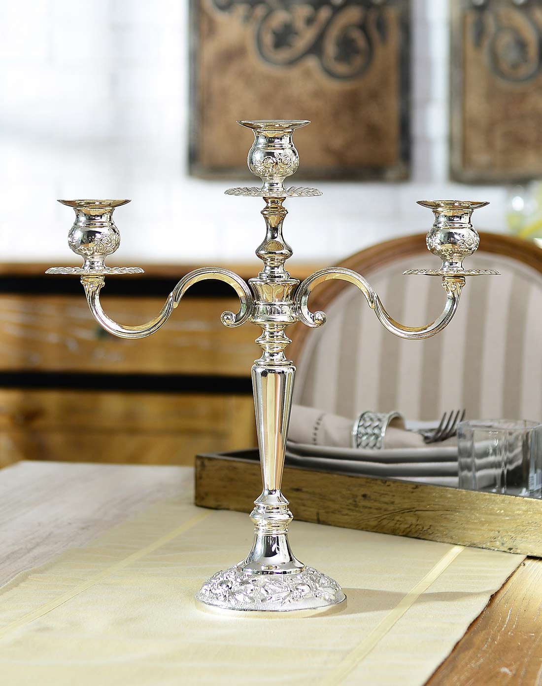 家饰摆件 美琳合金3头蜡烛烛台