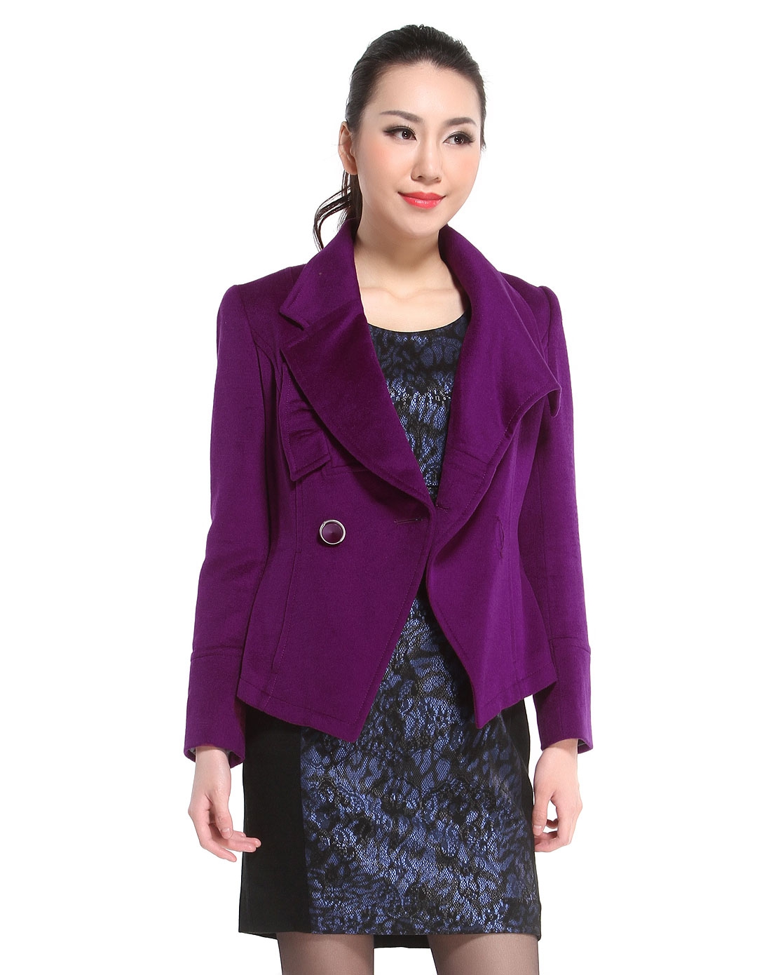 jamei女装高田gaotian 紫色经典款长袖外套55d-s119166_唯品会