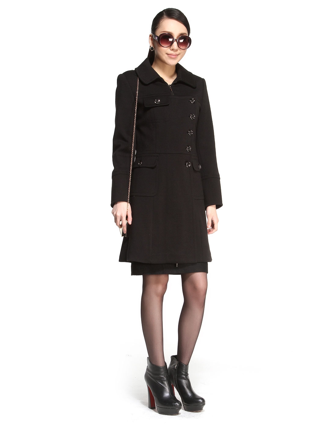 jamei女装高田gaotian 黑色都市潮流长袖大衣5a4-d23177_唯品会