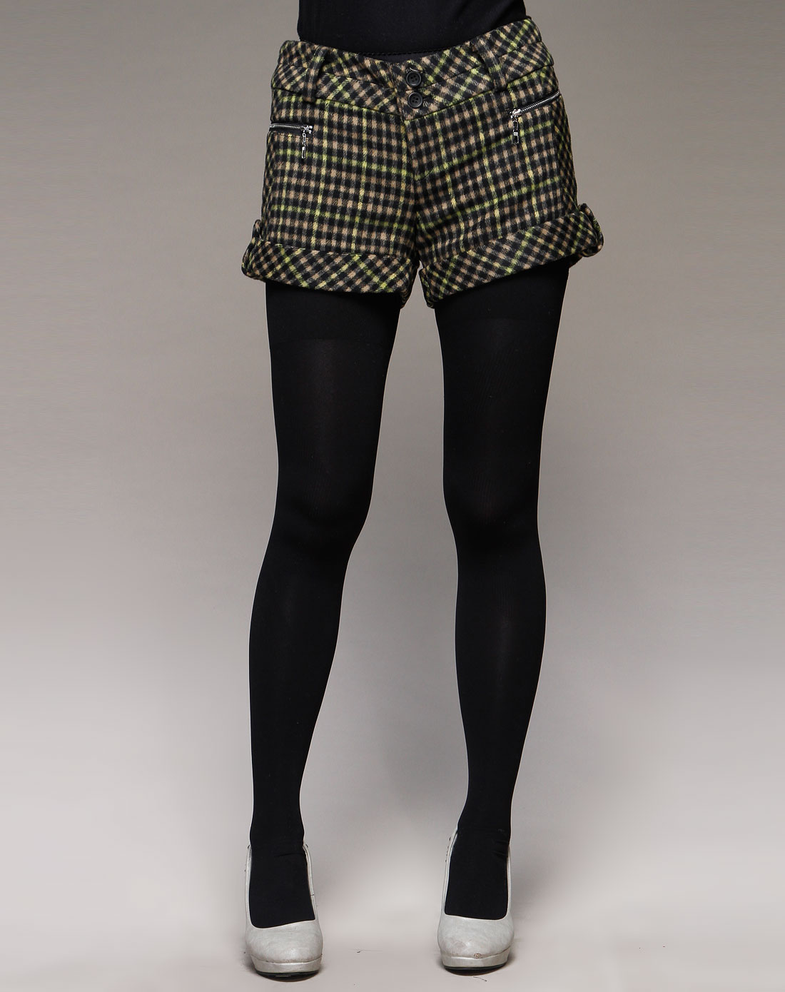 女装库存专场-just in time 绿/黑/浅啡色格仔时尚短裤