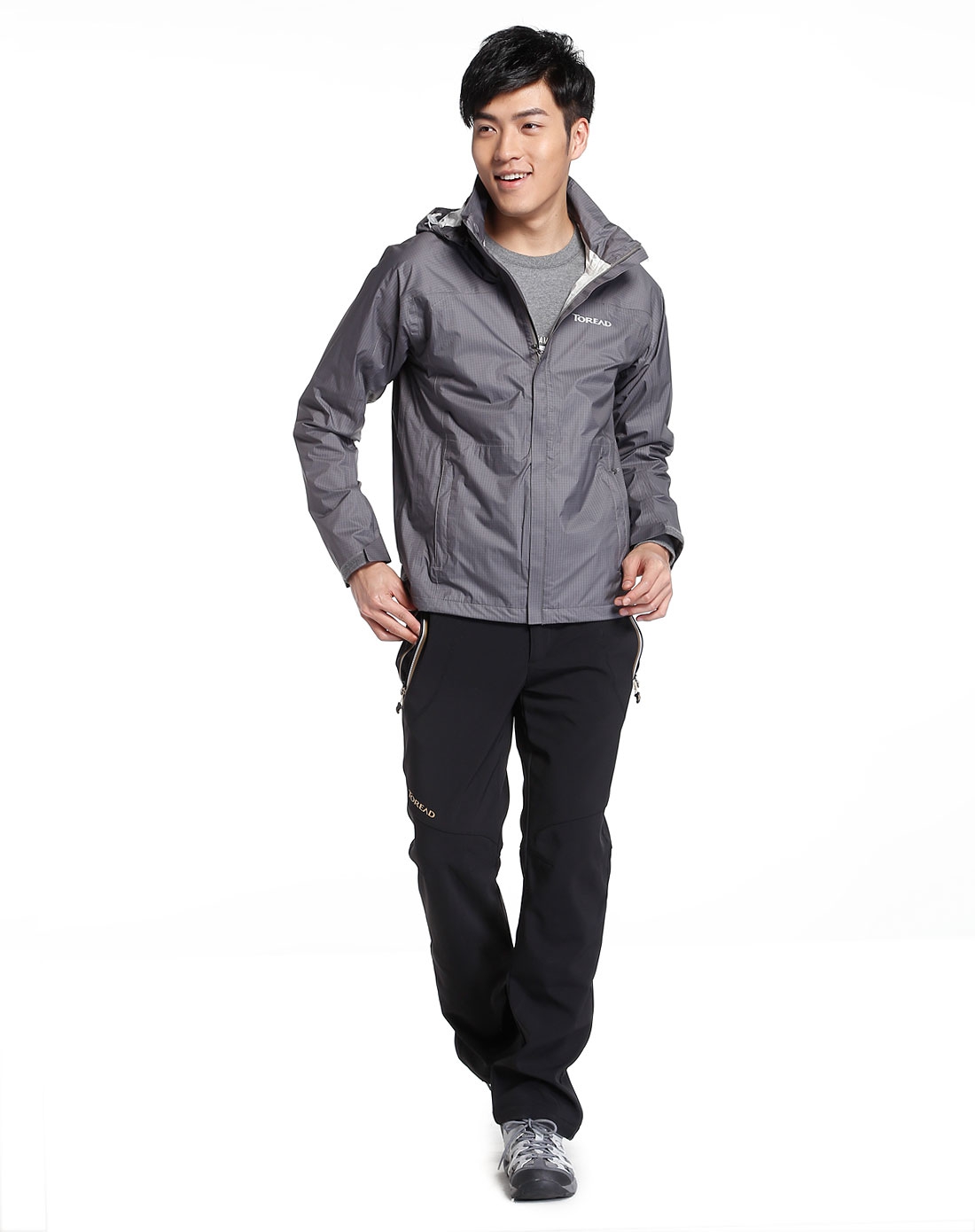 男款中灰色两层半长袖冲锋衣
