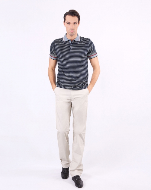 皮特丹顿 藏蓝色条纹活力简约短袖polo