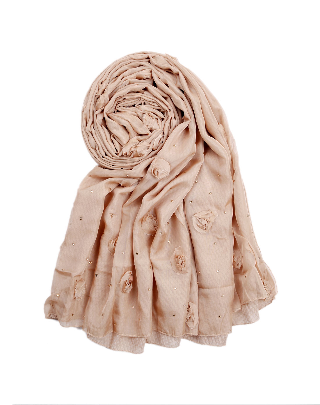 女款香槟色双层水晶玫瑰时尚围巾