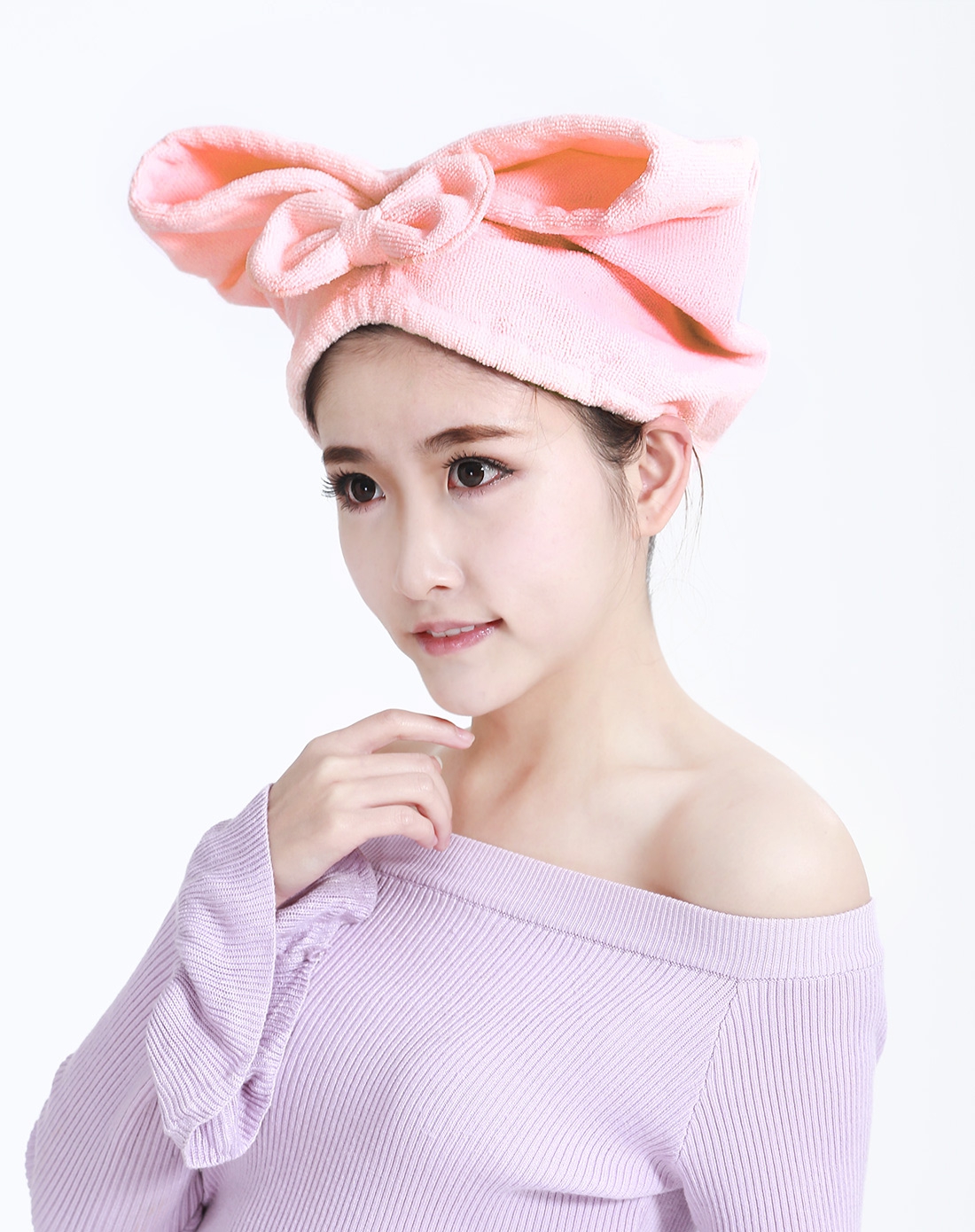 粉色蝴蝶结浴帽