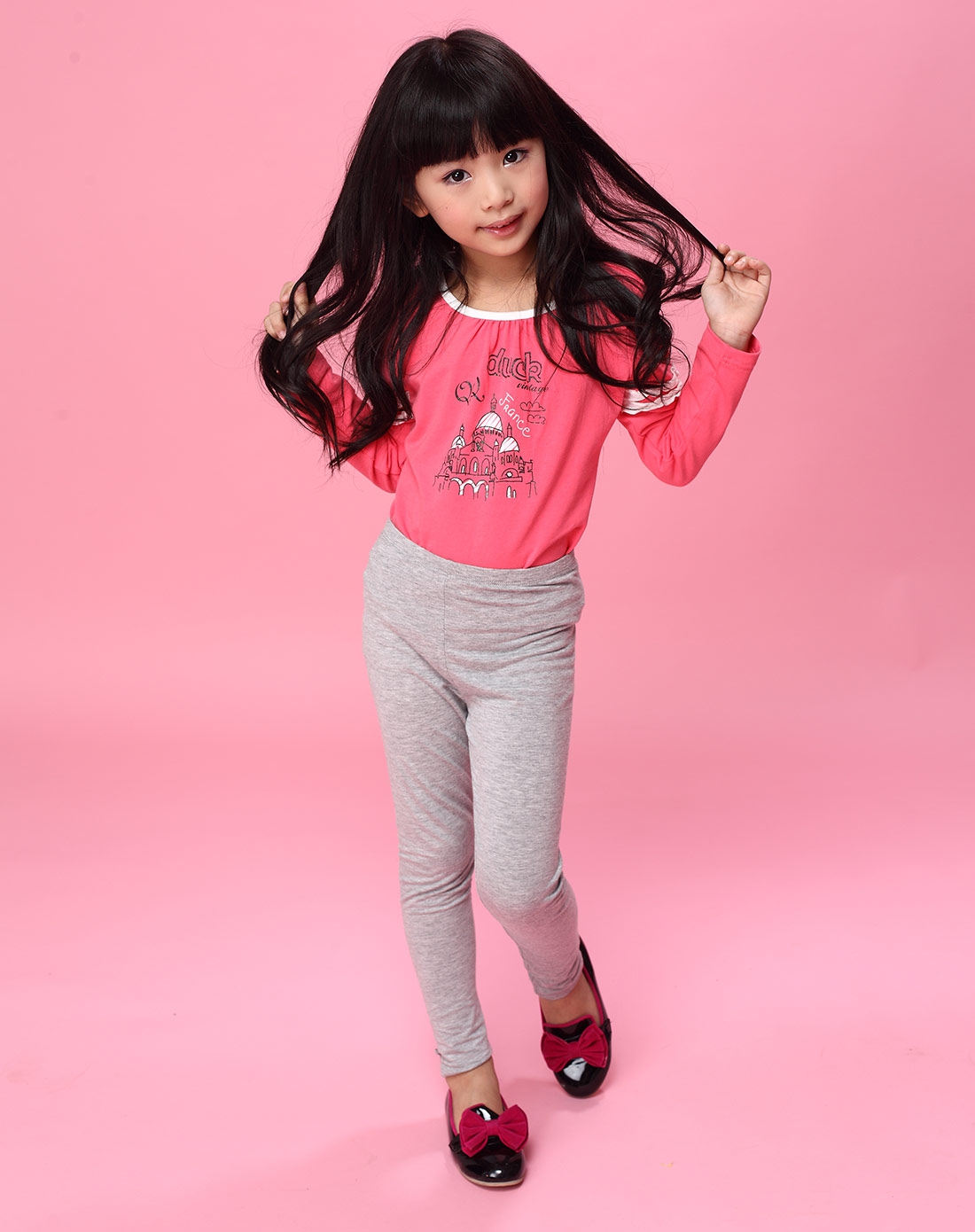 可可鸭qq duck 女童浅花灰紧身裤