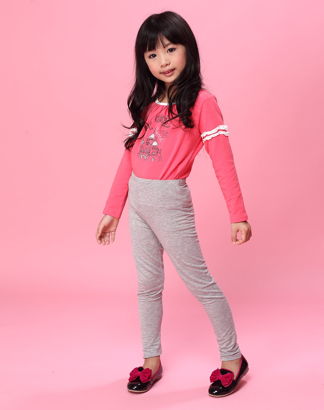 可可鸭qq duck 女童浅花灰紧身裤