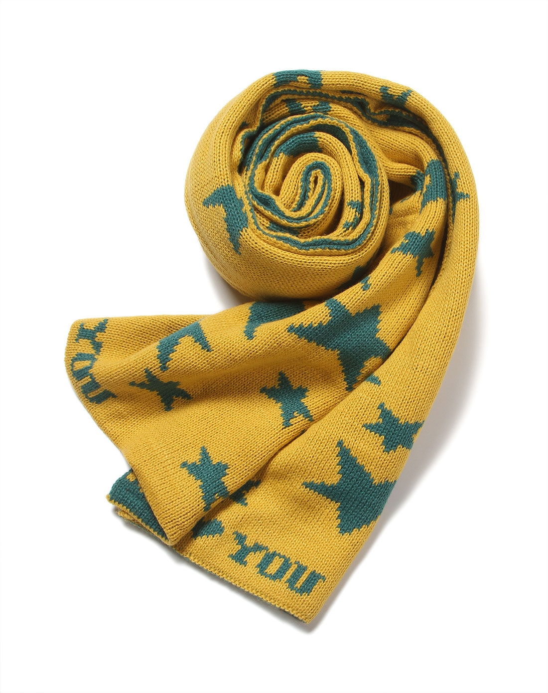 绿黄双色编织繁星加长围巾