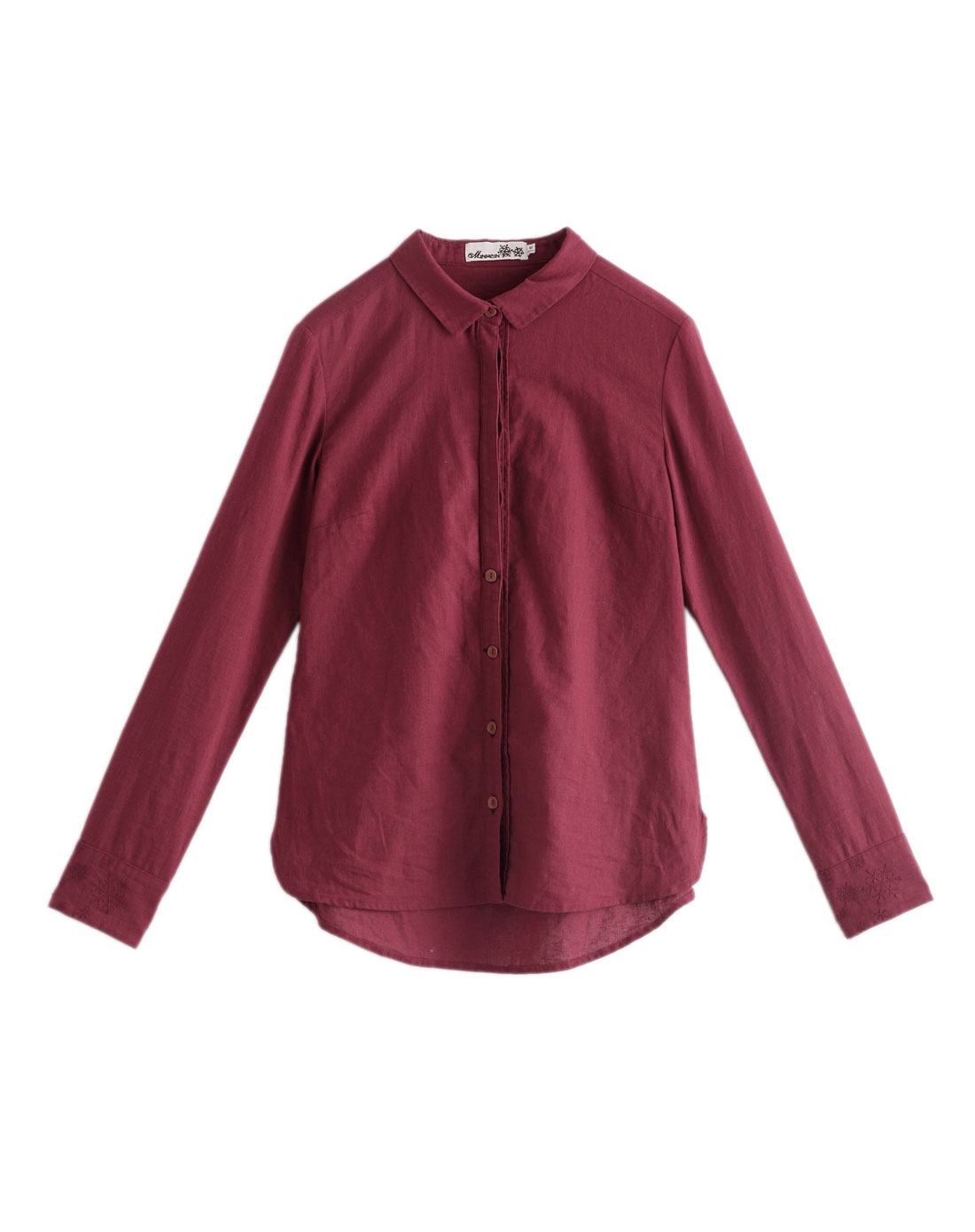 枣红色长袖衬衣