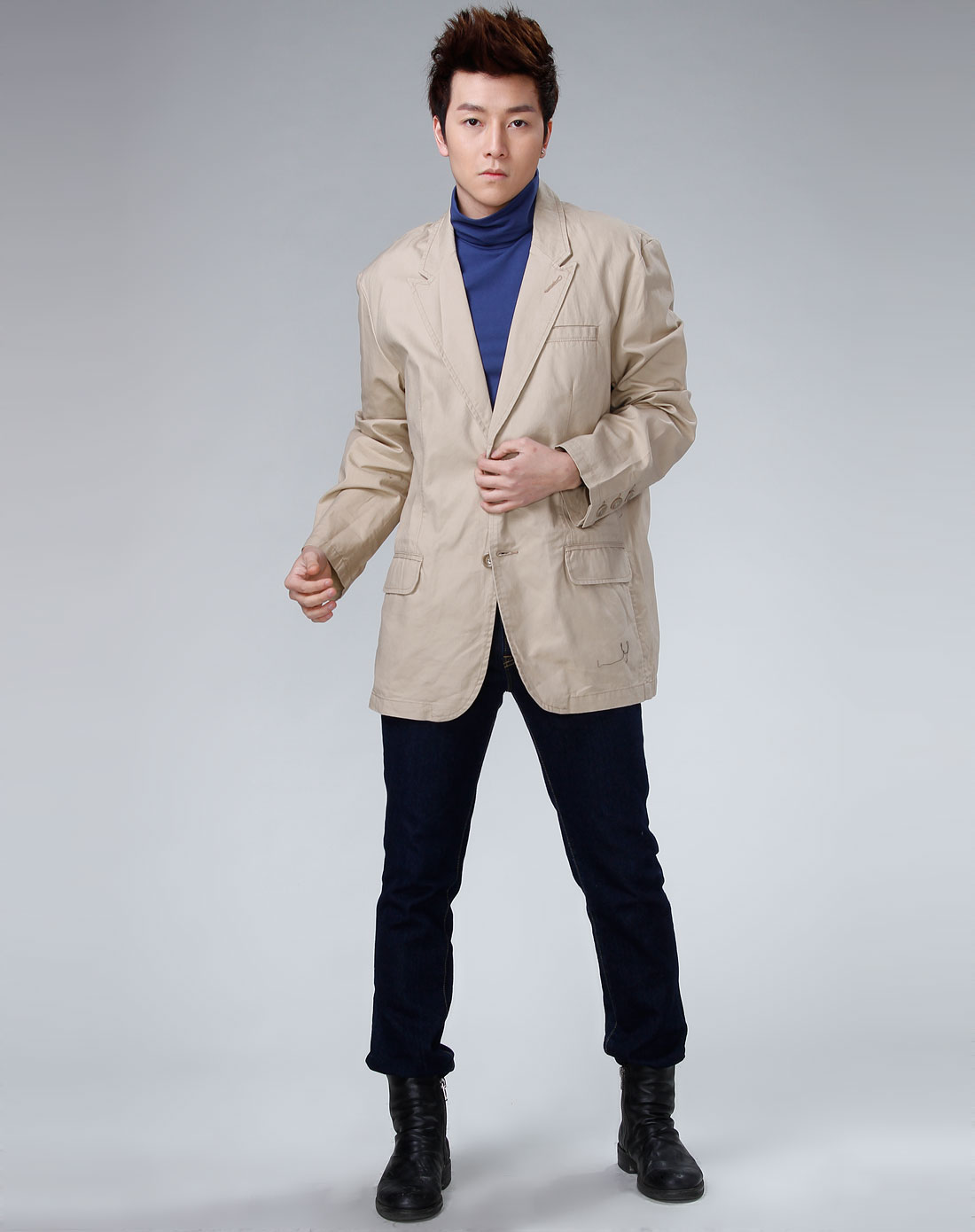 unisex 卡其色时尚长袖西装外套