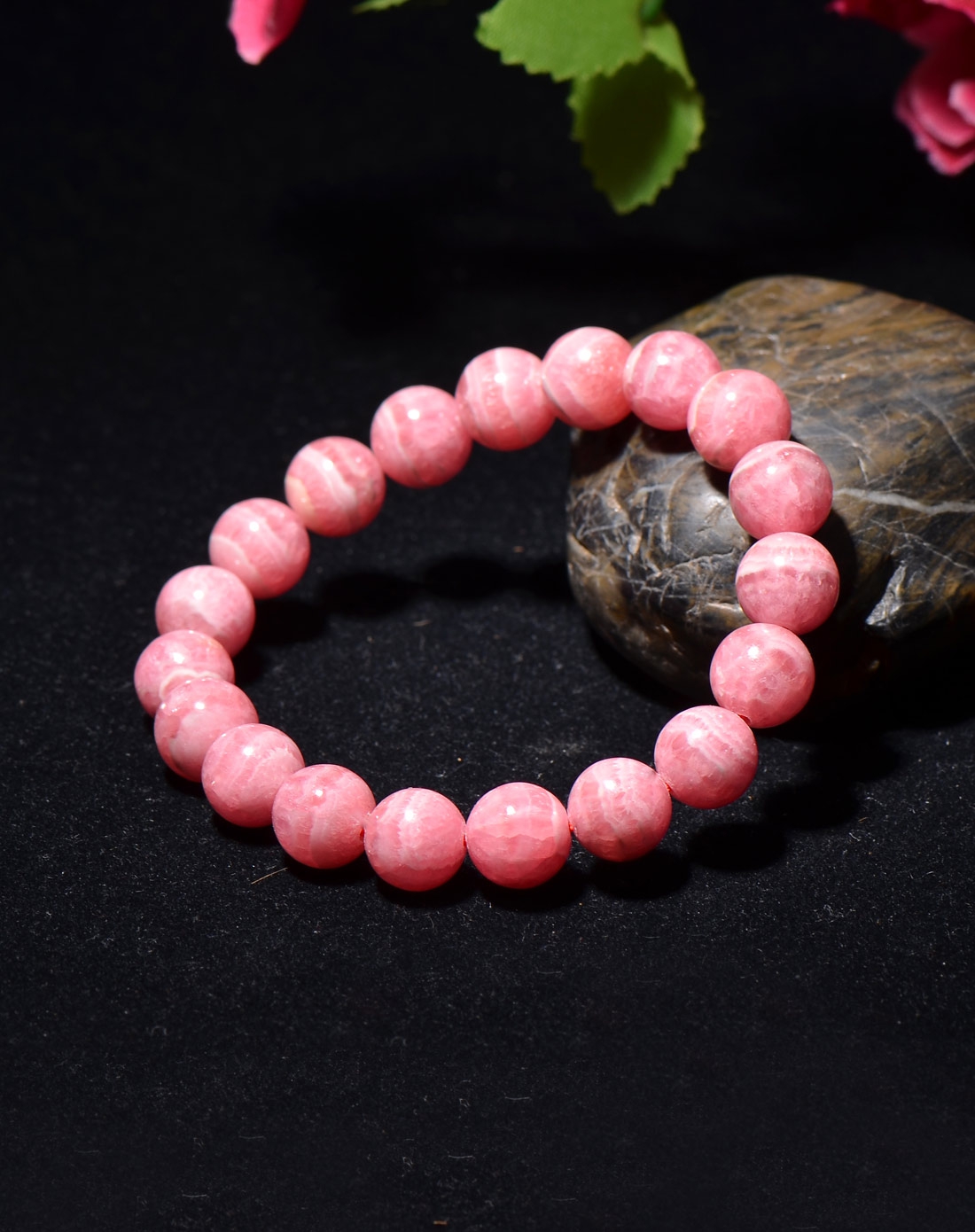 相思红纹石圆珠手链