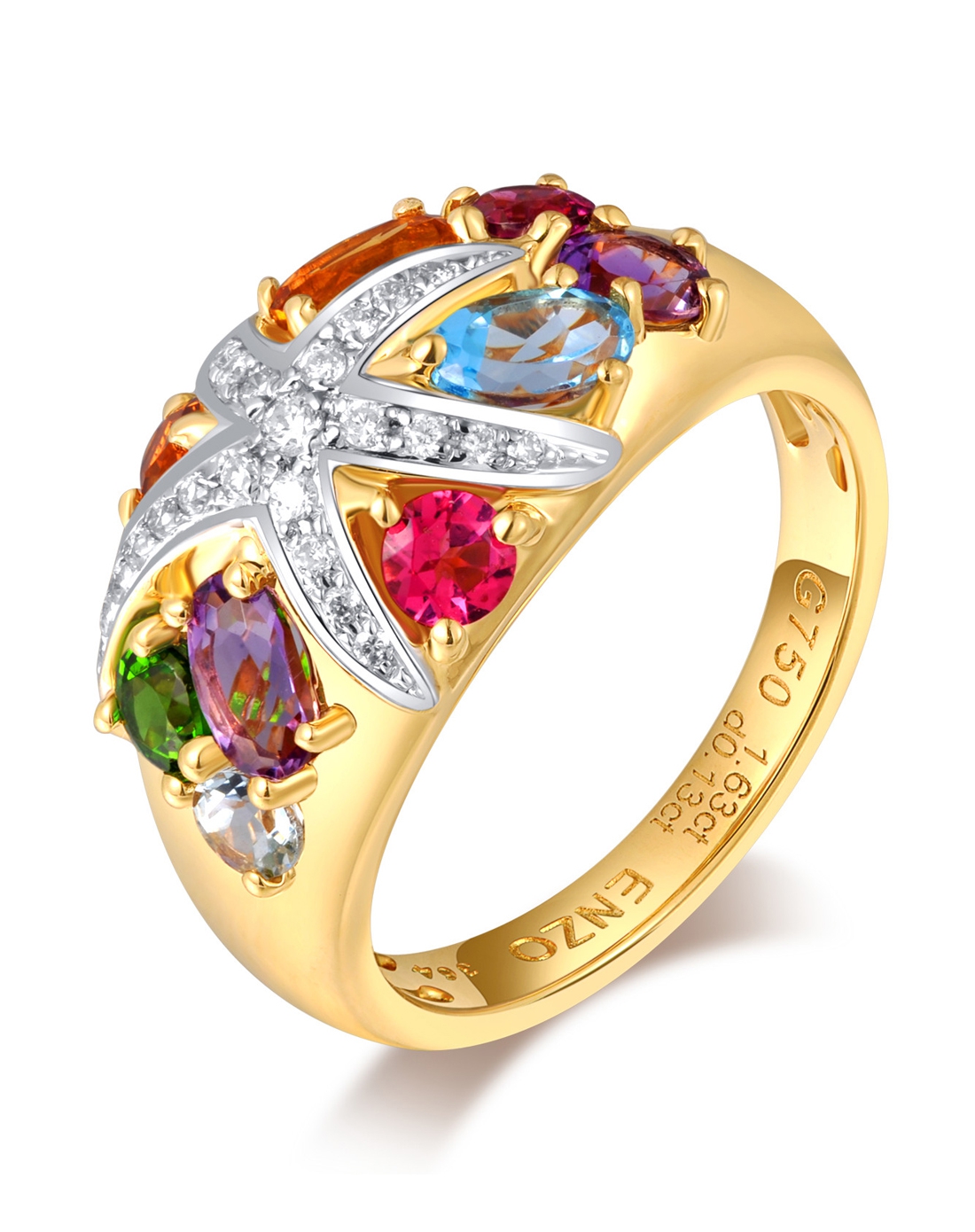 海星 黄18k金碧玺戒指