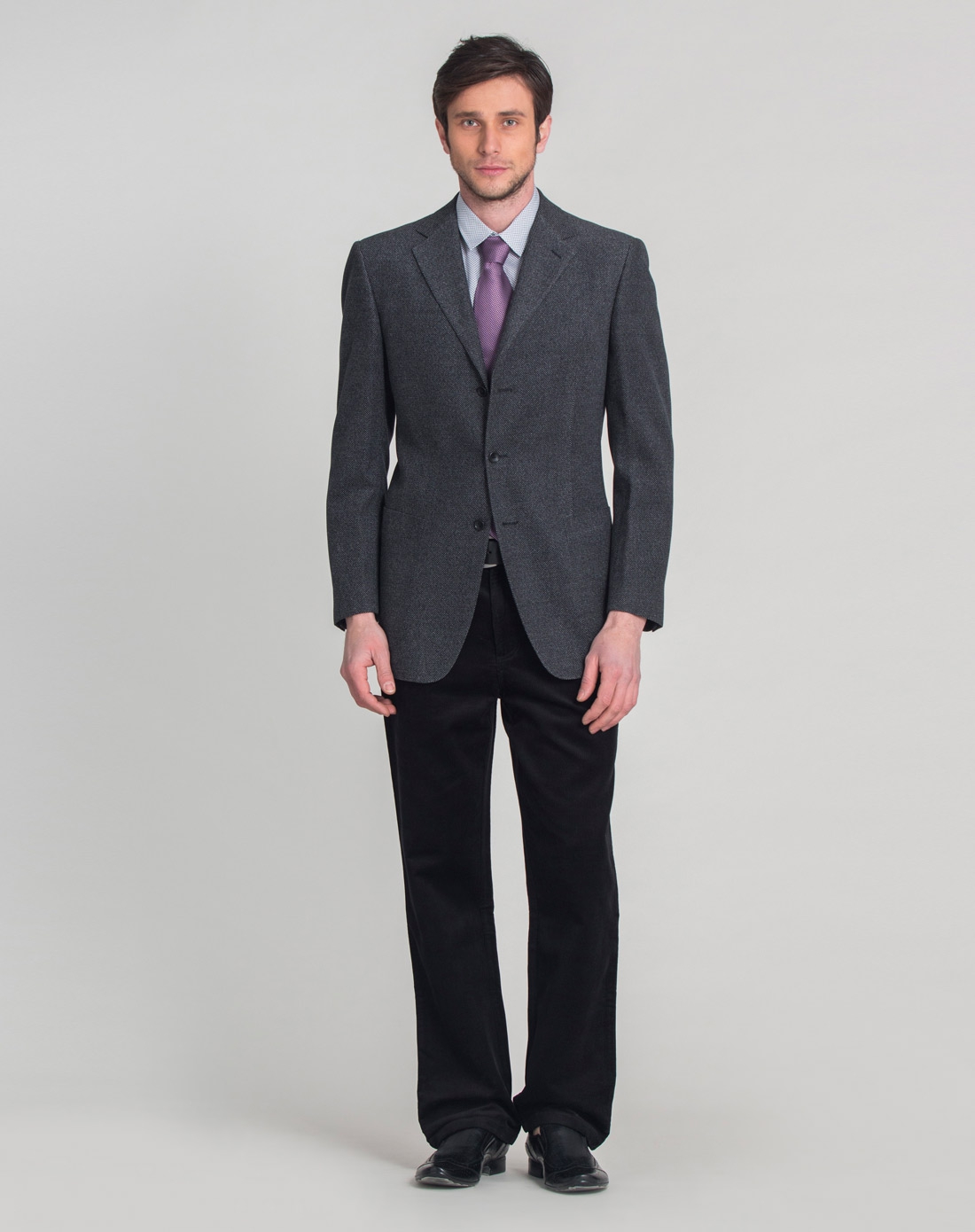 萨里奥托 羊毛深空灰大口袋三粒扣休闲西服