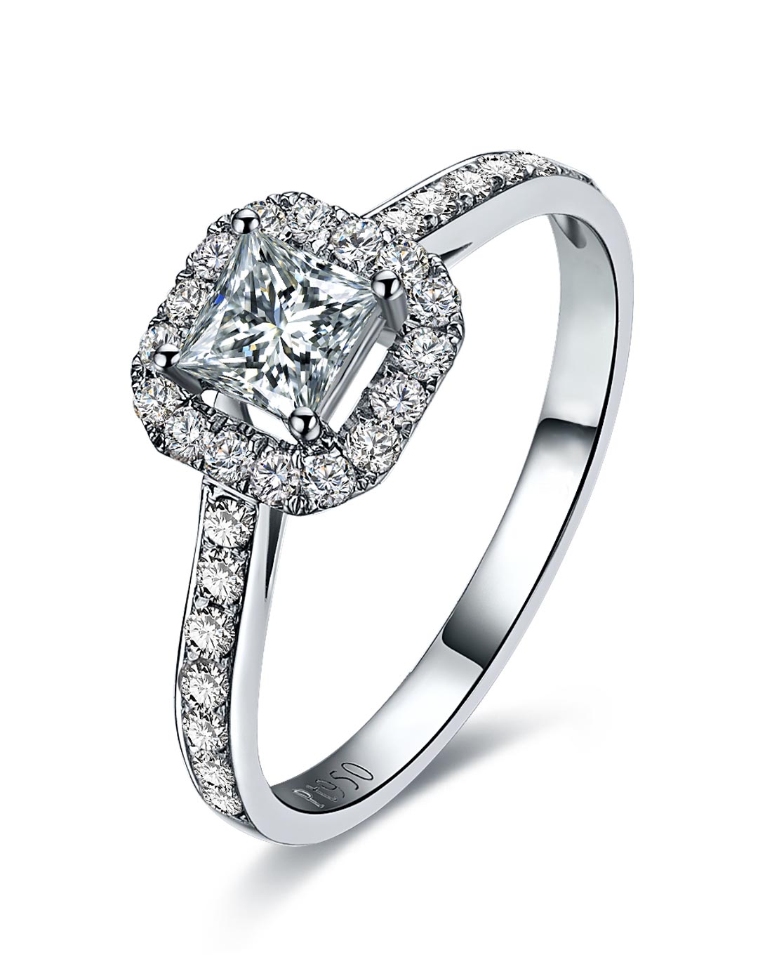 70分f-g色公主方pt950铂金钻石女戒