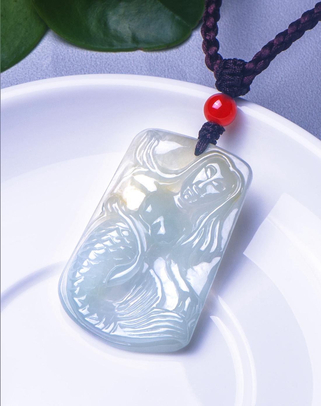 冰种淡紫美人鱼挂件吊坠天然翡翠a货(附国检证书)