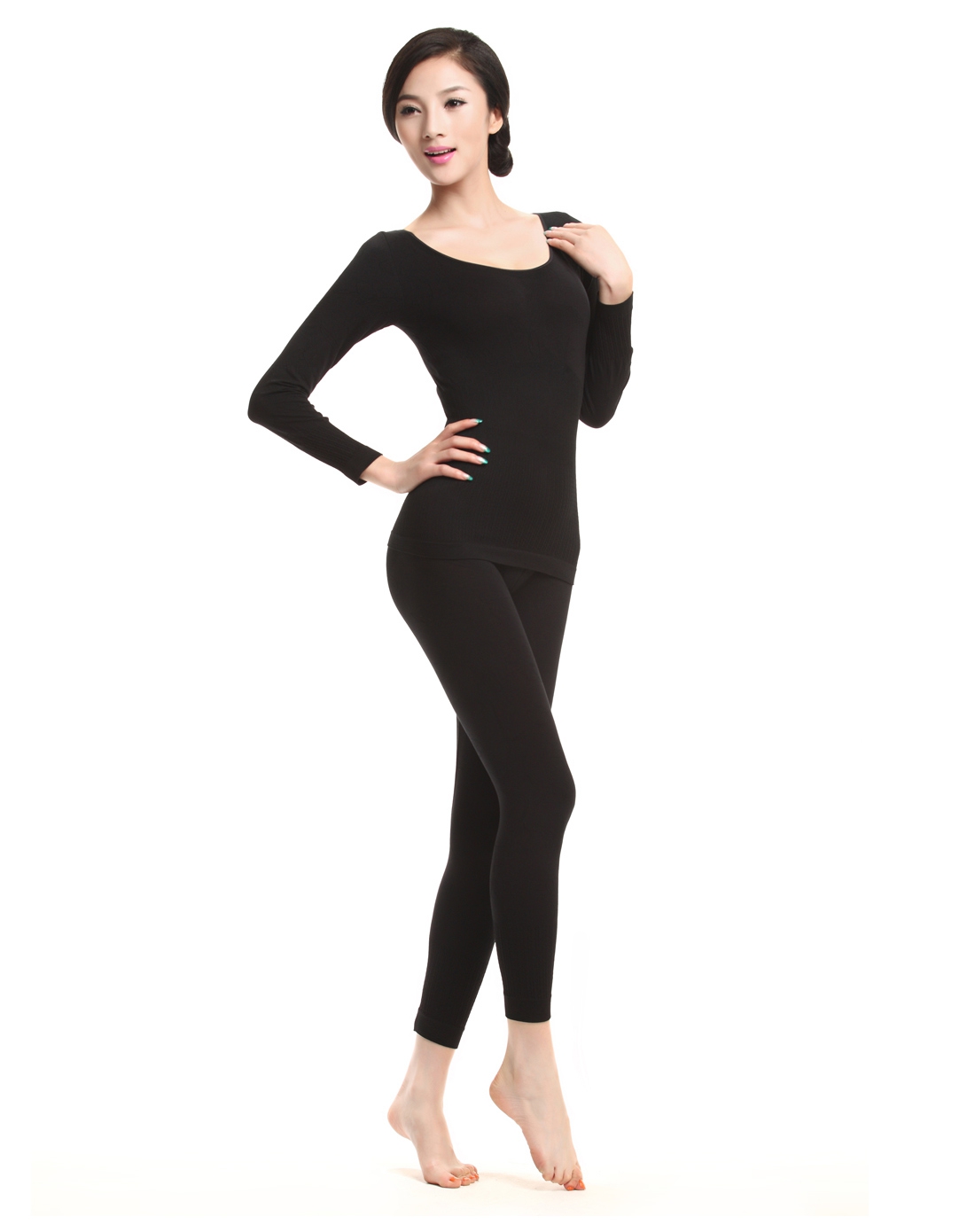 女士黑色圆领纤体塑身内衣两件套