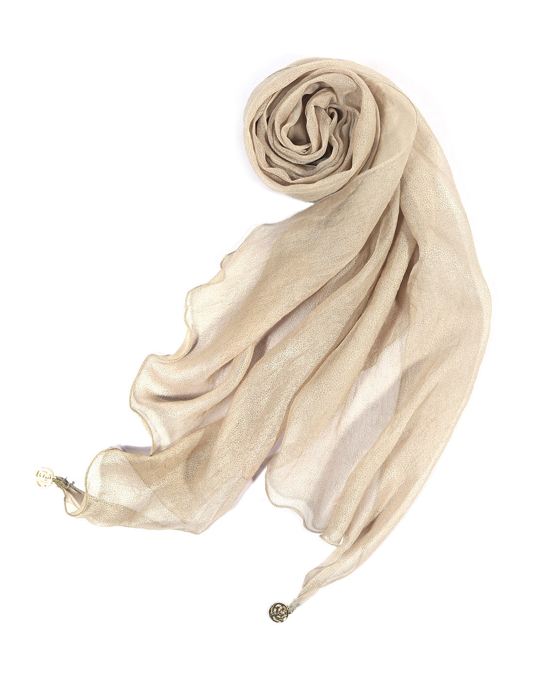 卡其优雅风情休闲素色金线丝巾