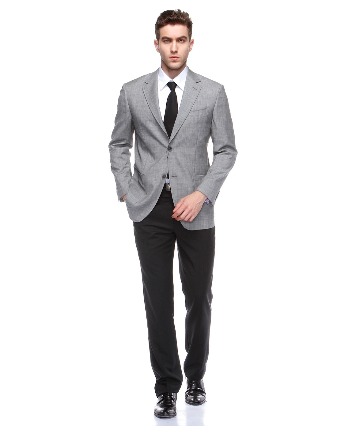 灰色稳重商务长袖西装